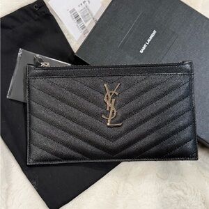 Saint Laurent Black Chevron Leather Clutch | Monogram Matelassé Leather Pouch